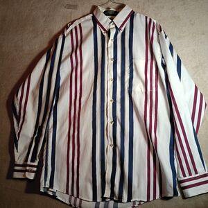 Loafers by Reed St. James Men’s Button-Down Shirt M | Red Blue White Striped